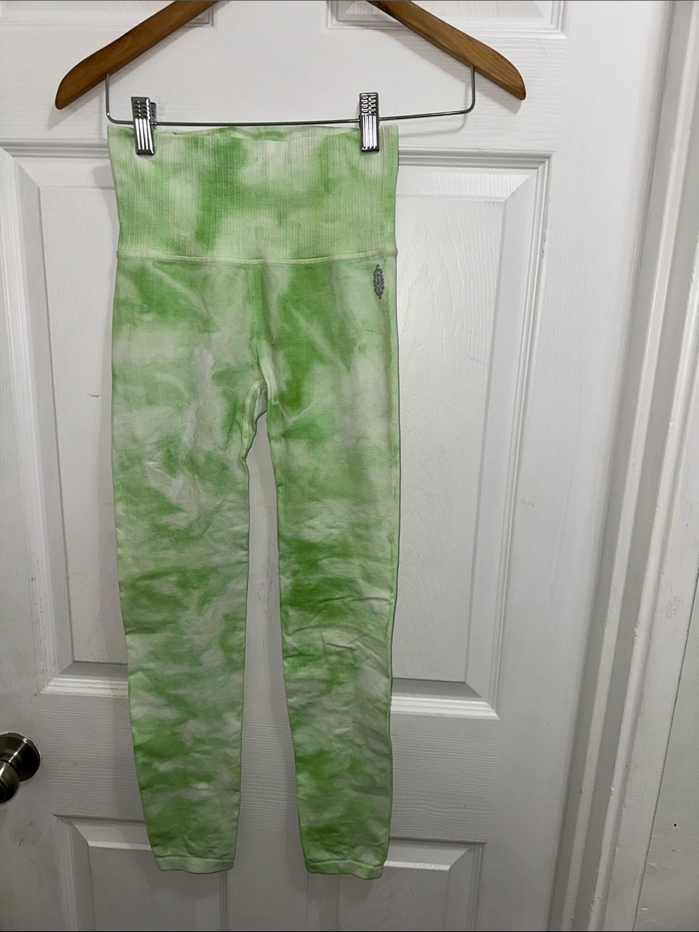 FP Movement by Free People Lime Green and White Tie-Dye Kids Leggings